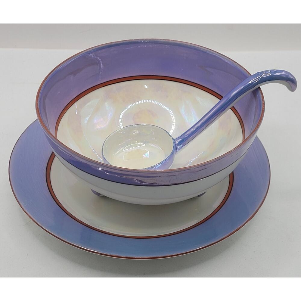 Vintage Noritake M Lusterware Footed‎ Soup Bowl Ladle and Saucer Pattern N N3008